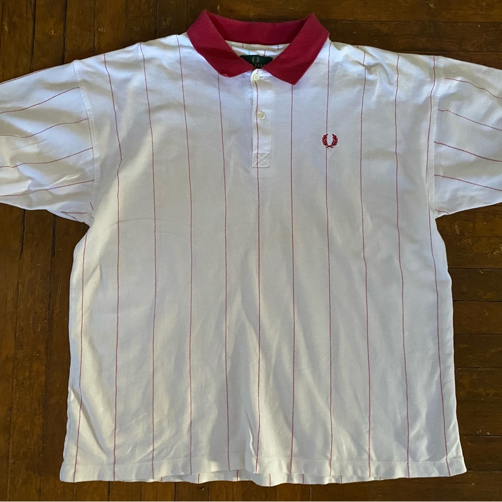 VINTAGE 80s FRED PERRY Red & White Large / XL Polo Shirt